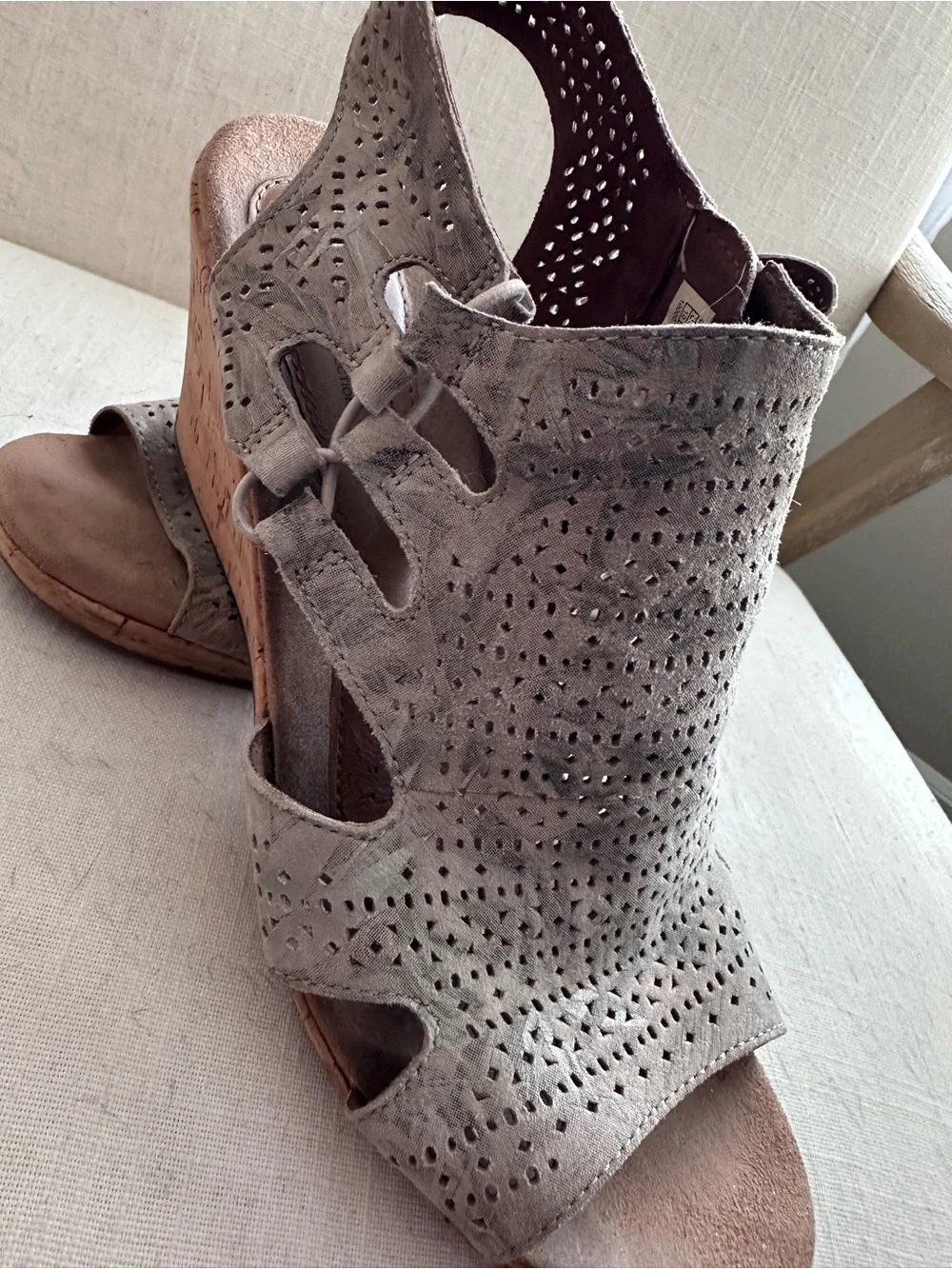 Rockport Light Gray Perforated Leather Wedge Sandals
